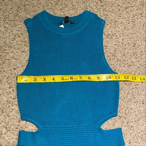 Guess cutout bodycon rib sleeveless dress size XS teal blue cocktail club - Picture 13 of 16